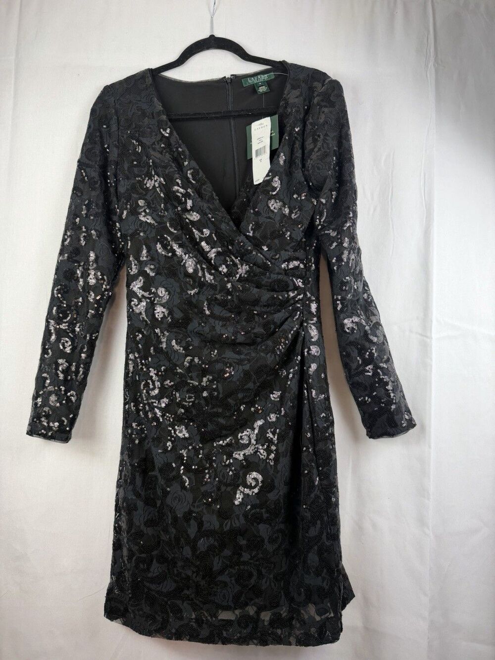 Lauren Ralph Laruen Black Sequin Floral Lace Dress Eveningware NWT Size 10